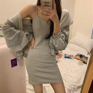 Spaghetti Strap Mini Sheath Dress / Zip-up Hoodie