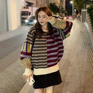 Patterned Sweater Purple & Yellow & Blue & Beige - One Size