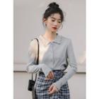 Frill Trim Polo Long-sleeve Top