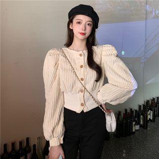 Puff-sleeve Button-up Cropped Jacket
