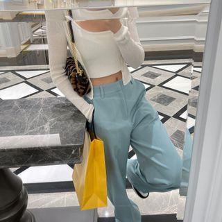 Square-neck Plain Cropped Knit Tank Top