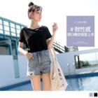 Asymmetric Neckline Short-sleeve Plain Top