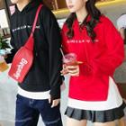 Couple Matching Lettering Embroidered Mock Two-piece Hoodie