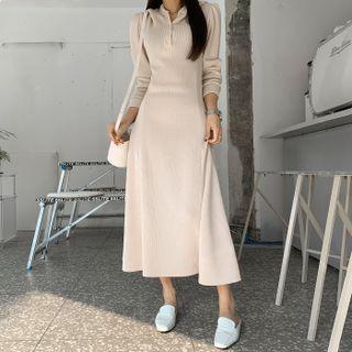 Button-trim Flared Long Hoodie Dress