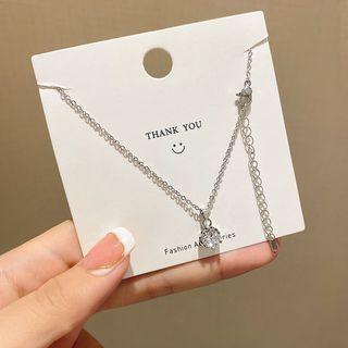Rhinestone Pendant Stainless Steel Necklace X885 - Silver - One Size