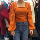 Square-neck Lantern-sleeve T-shirt