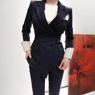 Pinstriped Side-buttoned Blazer