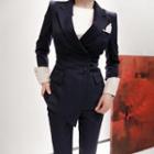 Pinstriped Side-buttoned Blazer