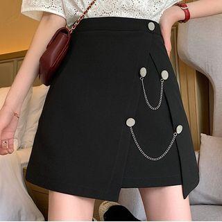 Chain-accent Asymmetric Mini Skirt