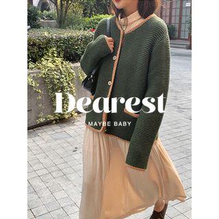Contrast-trim Button-detail Cardigan One Size