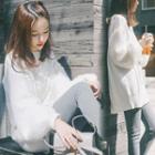 Cable-knit Lantern-sleeve Sweater White - One Size