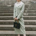 Set: Lace Panel Plaid Blazer + Midi Straight-fit Skirt