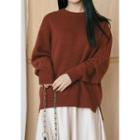 Drop-shoulder Wool Blend Furry Sweater