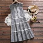 Lace Trim Sleeveless Gingham Mini A-line Dress