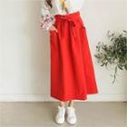 Paperbag-waist Long Skirt With Sash