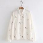 Long-sleeve Chiffon Floral Blouse White - One Size