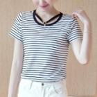 Short-sleeve Striped Cutout Top
