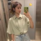 Elbow-sleeve Twisted Front Shirt