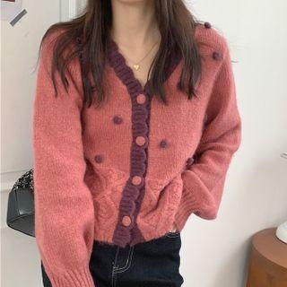 Scalloped Trim Pom Pom Cardigan