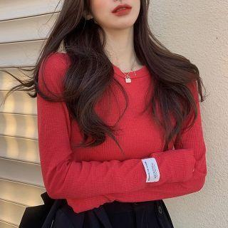 Long-sleeve Round Neck Knit T-shirt