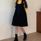 Mock Neck Knit Top / A-line Pinafore Dress