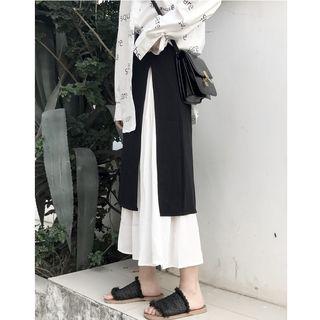 Color Panel Midi Chiffon Skirt