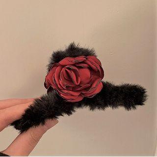 Rose Fluffy Hair Claw Red & Black - One Size