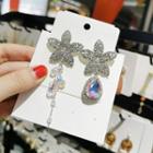 Non-matching Rhinestone Flower Drop Earring 1 Pair - As Shown In Figure - One Size