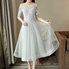 Lace Panel Short Sleeve / Sleeveless / 3/4 Sleeve Bridesmaid Dress