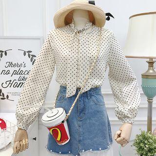 Tie-neckline Dotted Chiffon Shirt