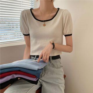 Short Sleeve Contrast Trim Knit T-shirt