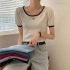 Short Sleeve Contrast Trim Knit T-shirt