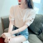 Puff-sleeve Bow Lace Panel Blouse