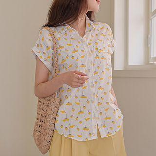 Rollup Cap-sleeve Floral Blouse