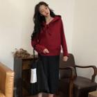 Tie Neck Hoodie / Back Slit Knitted Skirt