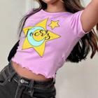 Cap-sleeve Star Print T-shirt