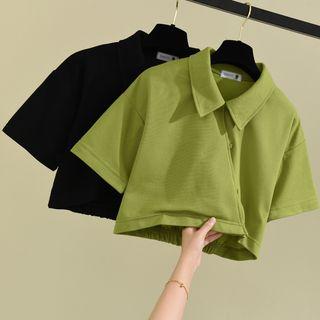 Short-sleeve Asymmetric Cropped Polo Shirt