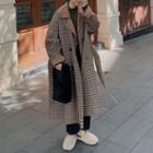 Plaid Double Bresated Long Coat Coffee - One Size