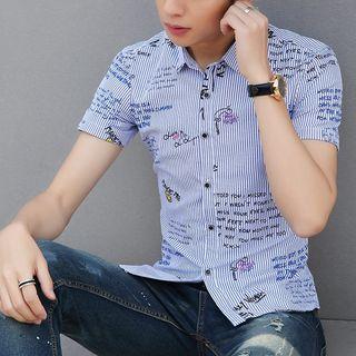 Short-sleeve Striped Lettering Shirt