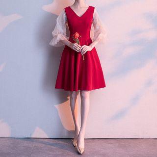 Sequined Panel Cold-shoulder A-line Dress