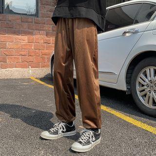 High-waist Plain Corduroy Sweatpants