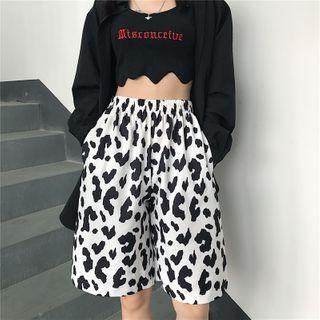 Cow-print Elastic-waist Shorts