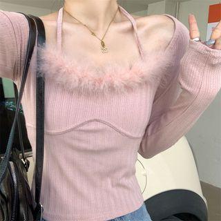Fluffy Knit Top Peach Pink - One Size