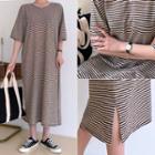 V-neck Raglan Stripe Maxi Dress