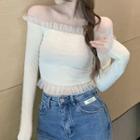 Long-sleeve Off Shoulder T-shirt Off-white - One Size