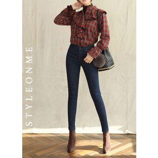 Hidden-band Waist Fleece-lined Skinny Jeans