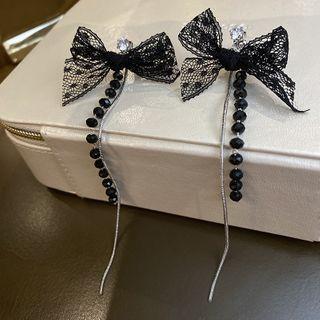Lace Bow Drop Earring 1 Pair - Black - One Size