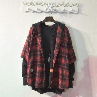 Mock Two Piece Hooded Shirt Jacket