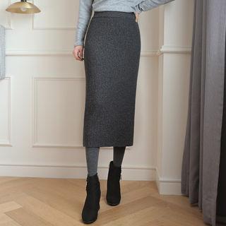 Band-waist Wool Blend Midi Knit Skirt