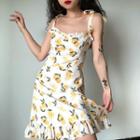 Lemon Print Sleeveless Midi A-line Dress